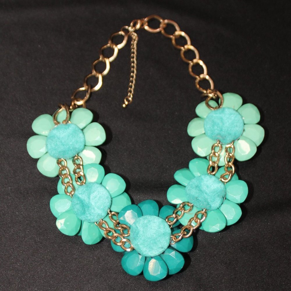 Turquoise Floral Two-Tone Statement Necklace - Picture 10 of 13